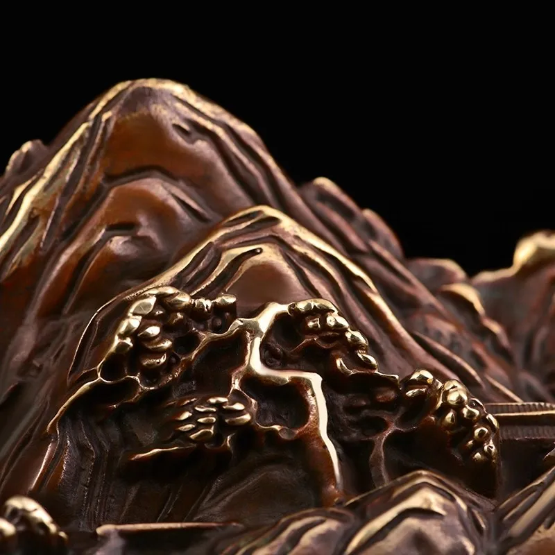 Brass Pen Holder Stand - Antique Chinese Landscape Calligraphy Brush Rest, Solid Copper Scholar's Desk Decor, Study Room Ornamen