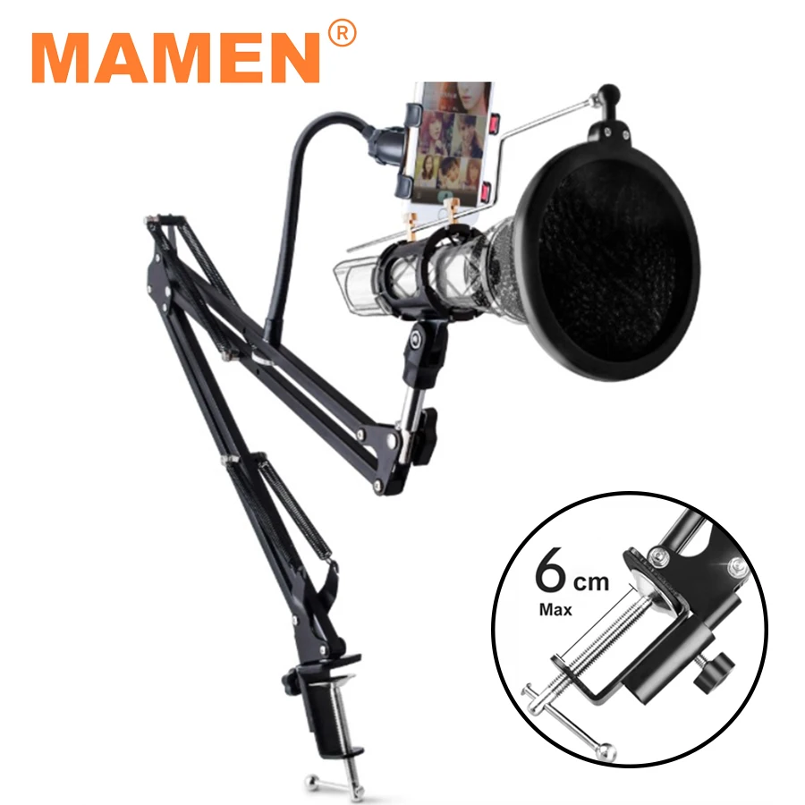 

MAMEN Microphone Stand Holder Long Arm Support with Phone Clip Shock Mount for Microphone Universal Cantilever Bracket