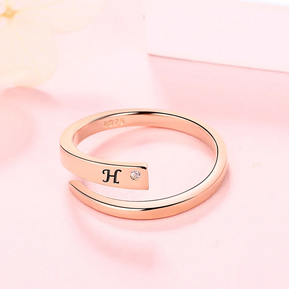 Strollgirl 925 Sterling Silver Custom Ring Personalized Engraved Name Adjustable Wedding Ring for Women Friends Girlfriend Gifts