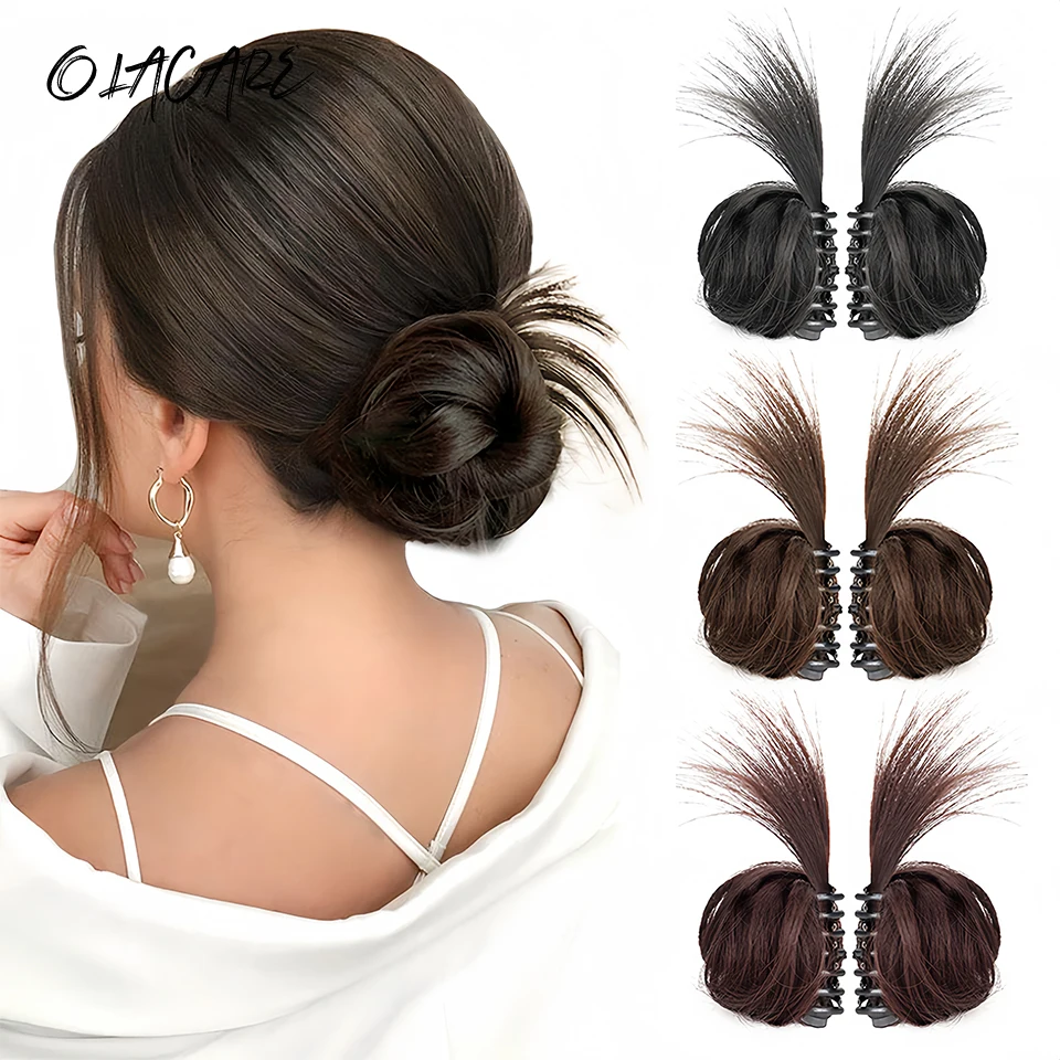Brown Black Synthetic Hair Scrunchie for Women Messy Bun Ponytails