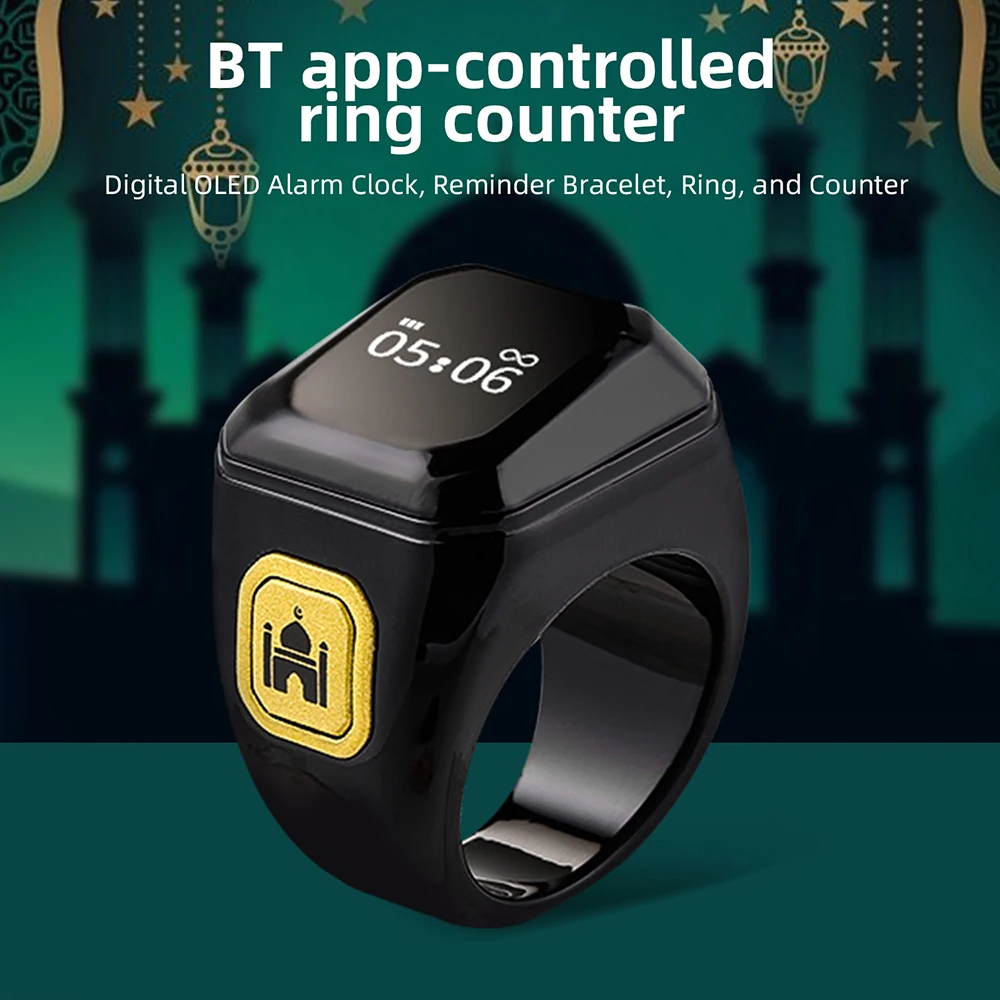 OLED Digitaler Smart Zikr-Ring mit Bluetooth-App, Tasbih-Zähler für Muslimische Gebetszeiten, Vibrationsalarm und Wecker – Detail 1