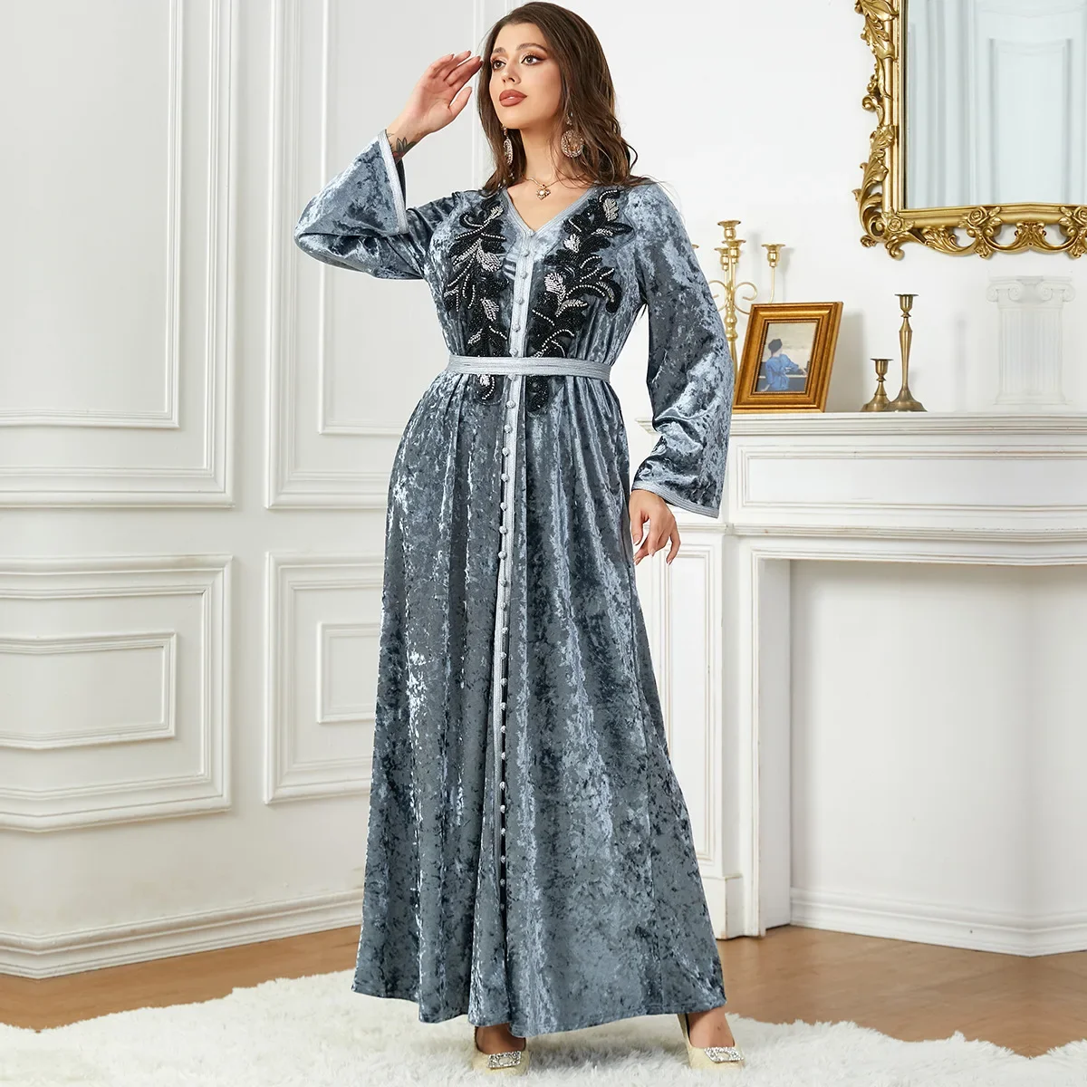 Velvet Abaya for Women Muslim Evening Dress Embroidery Luxury Dubai Abayas Turkey Long Dresses Islamic Winter Clothes Kaftan