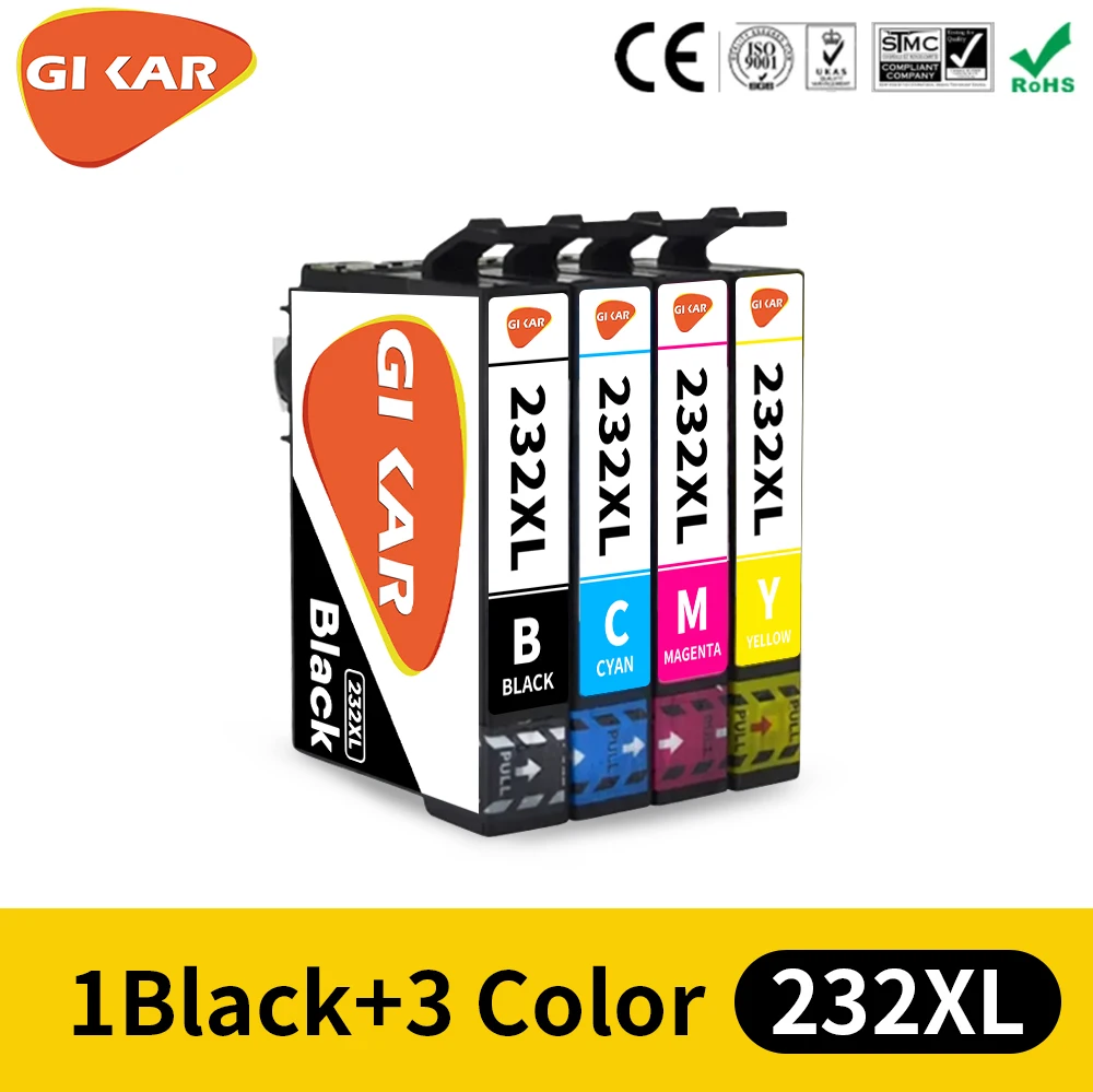 GIKAR Epson 232 Ink Cartridge for Epson 232XL T232XL T232 232 Ink Cartridge for Epson XP-4200 XP-4205 WF-2930 WF-2950 printer 2pcs t9651 bk 200ml ink cartridge with pigment ink and chip for epson workforce pro wf m5299 m5799 printer