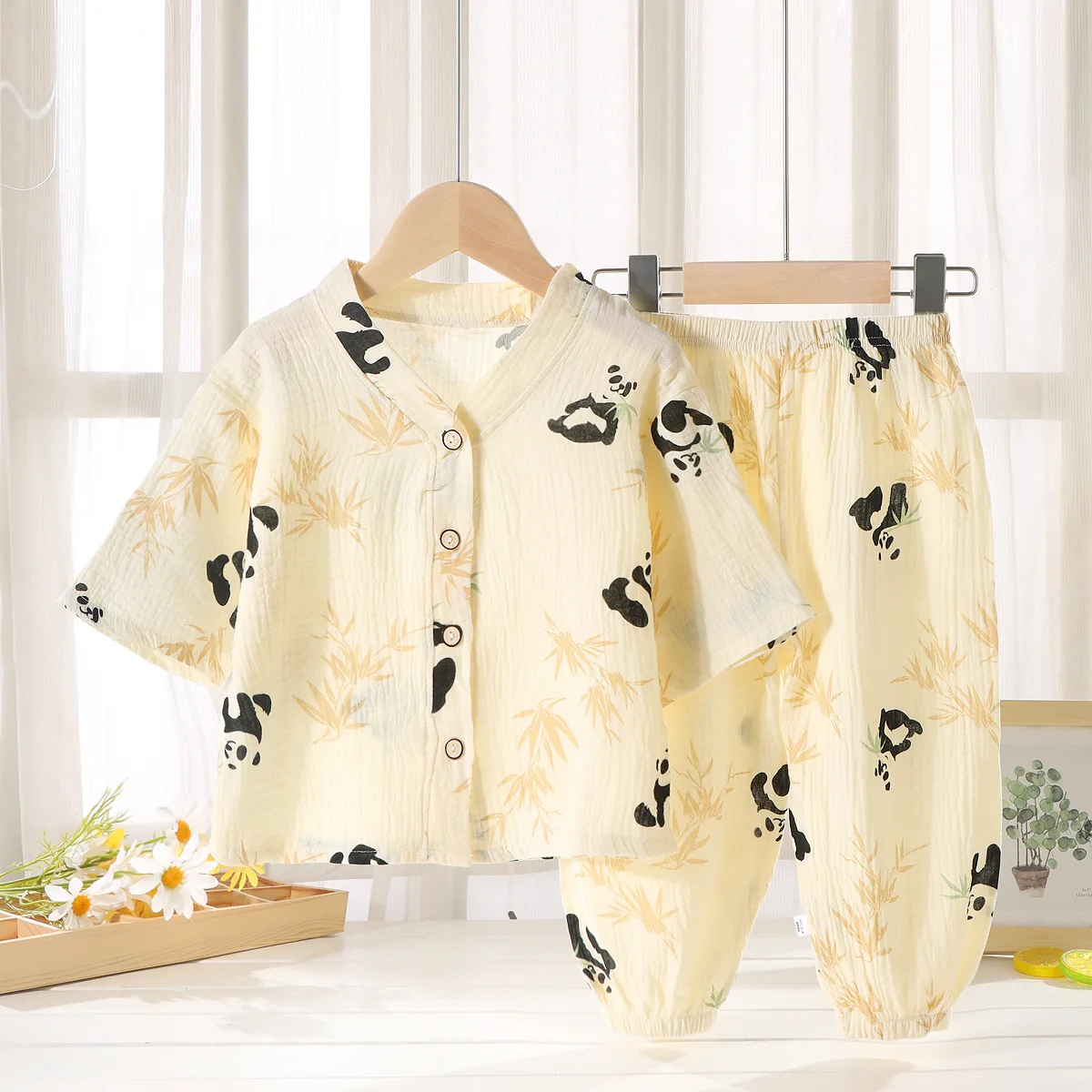 Kinder Zomer Dunne Pyjama Sets Jongens Meisjes Cartoon Driekwart Mouw V-Hals Katoenen Garen Shirt + Broek Peuter Baby Loungewear