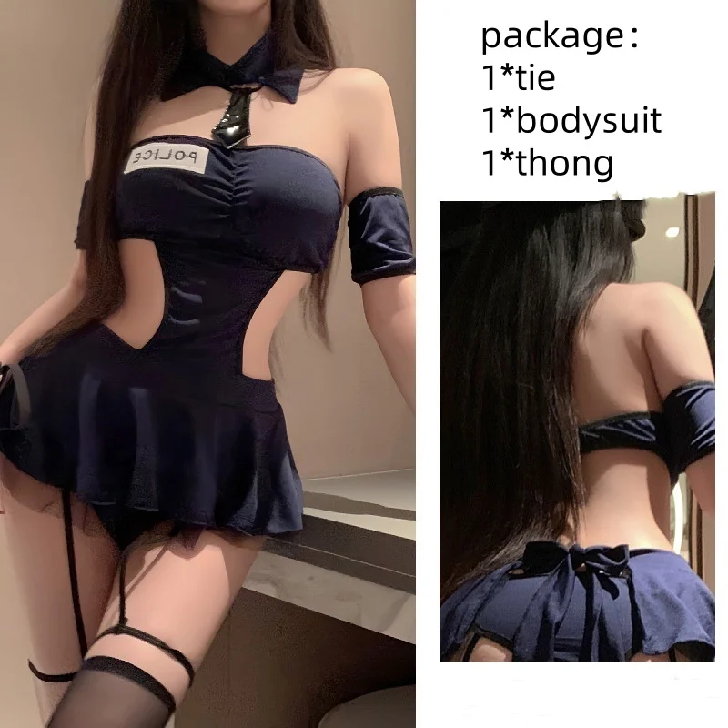 Women Cop Cosplay Costume Sexy Open Cop Officer Bodysuit Police Officer Role Playing Costume Ladies Carnival Party Clubwear