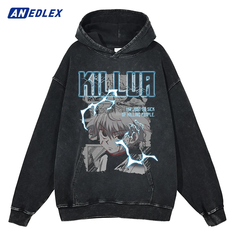 

Свитшот мужской с капюшоном, винтажный черный хлопковый пуловер свободного покроя с японским аниме принтом, уличная одежда в стиле Харадзюку, зима