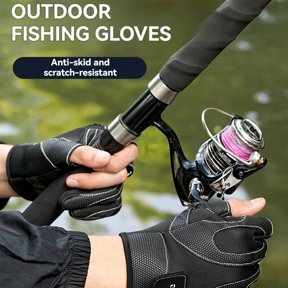 Fishing Fingerless 3 Fingers Cut Glove Leather Resistance Guantes De Pesca Fishing Gloves Survival Camping Hiking GTUBIKE