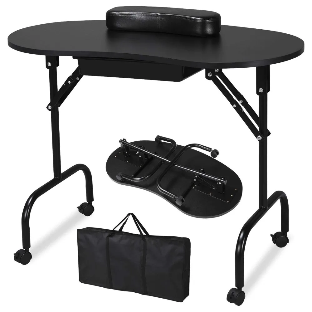 Yaheetech 37-inch Portable & Foldable Manicure Table Nail Desk Workstation with Large Drawer/Client Wrist Pad/Controllable