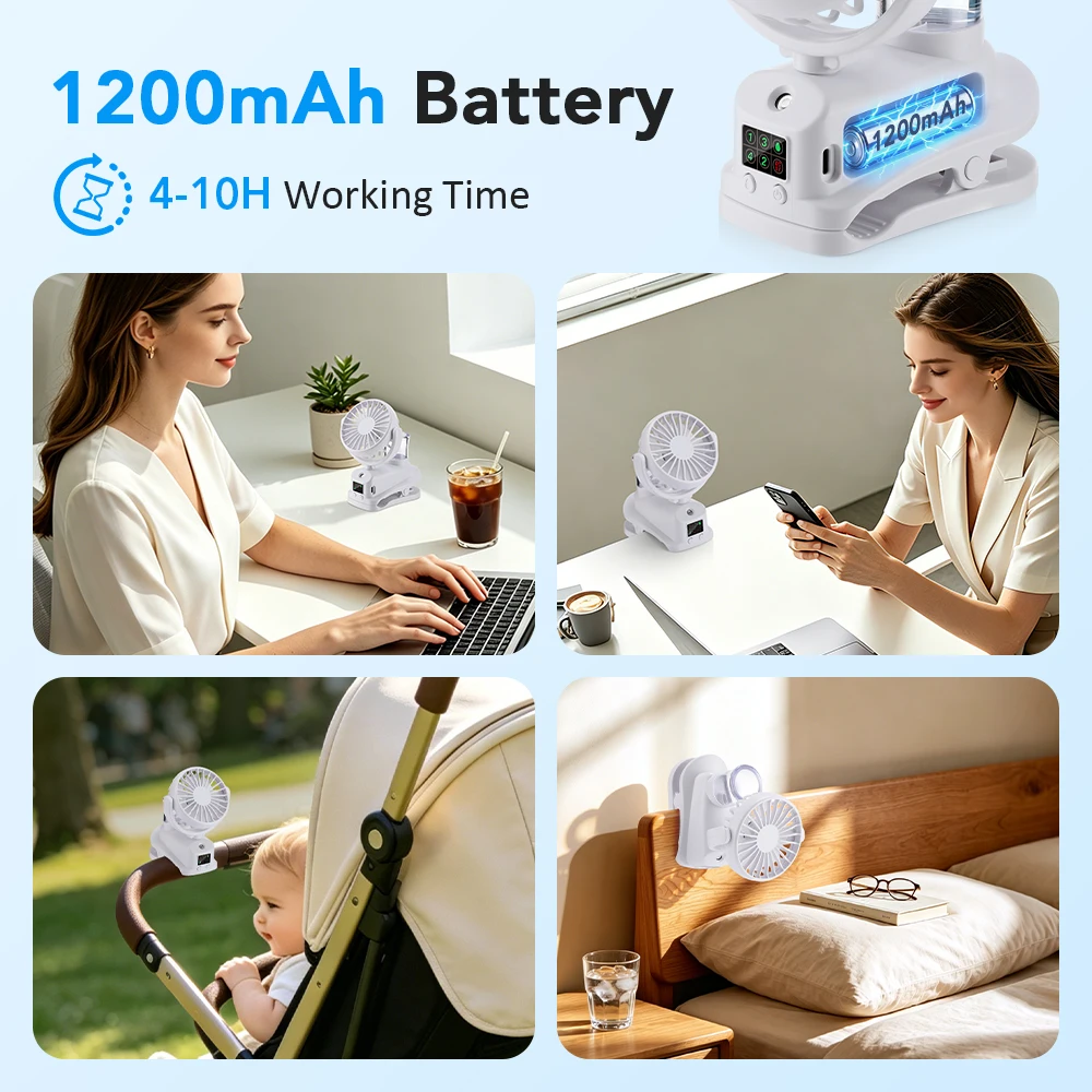Tragbarer Mini-Luftkühler mit Clip, 4 Geschwindigkeitsstufen, USB-Anschluss und Luftbefeuchter für Auto, Schreibtisch und Camping, 360° drehbarer Nebelsprühventilator (Modelljahr 2026)_voghion.com