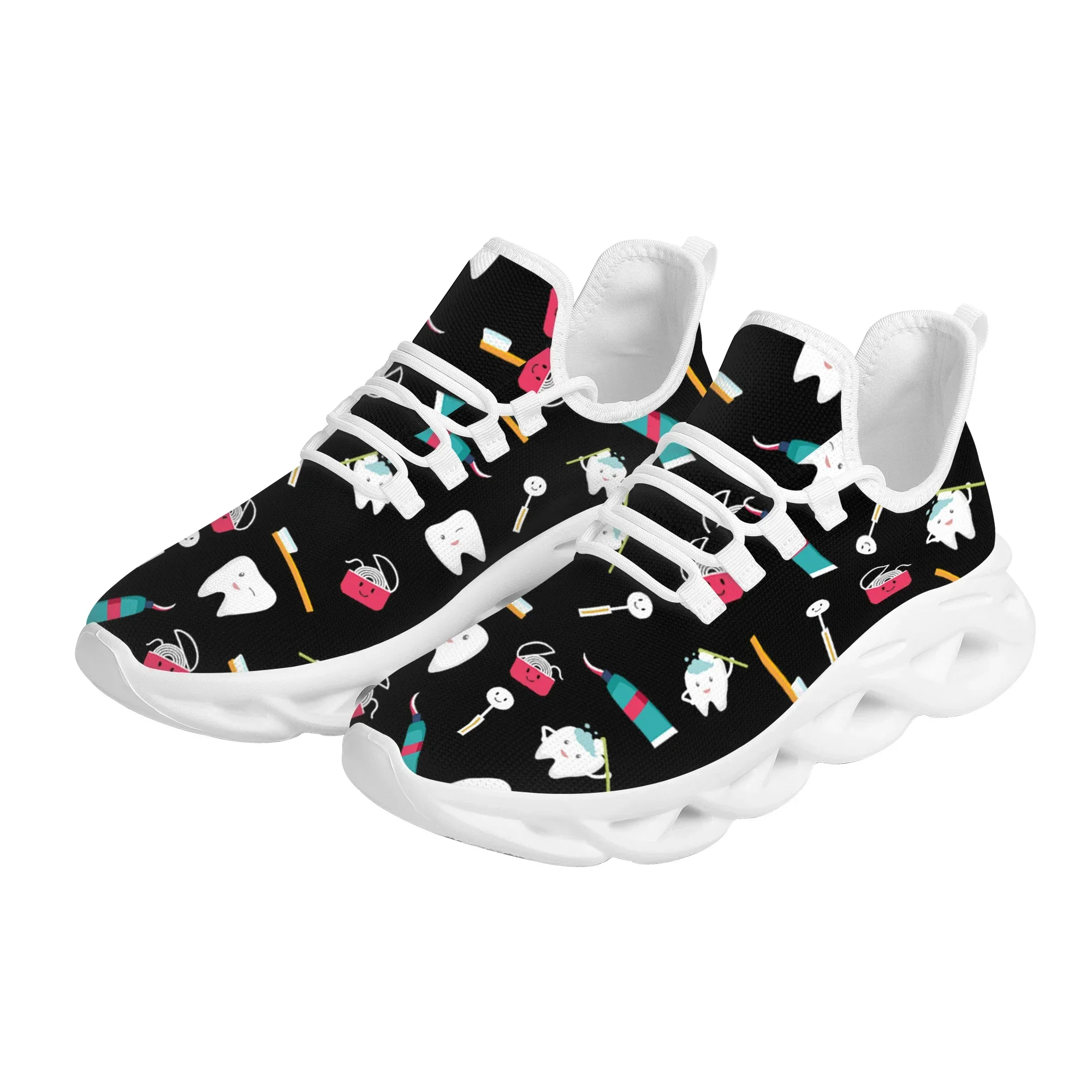 Cute Teeth Design Ladies Sneakers Black Dental Style Comfortable Non-Slip Flats Outdoor Lace-Up Basketball Shoes Zapatos
