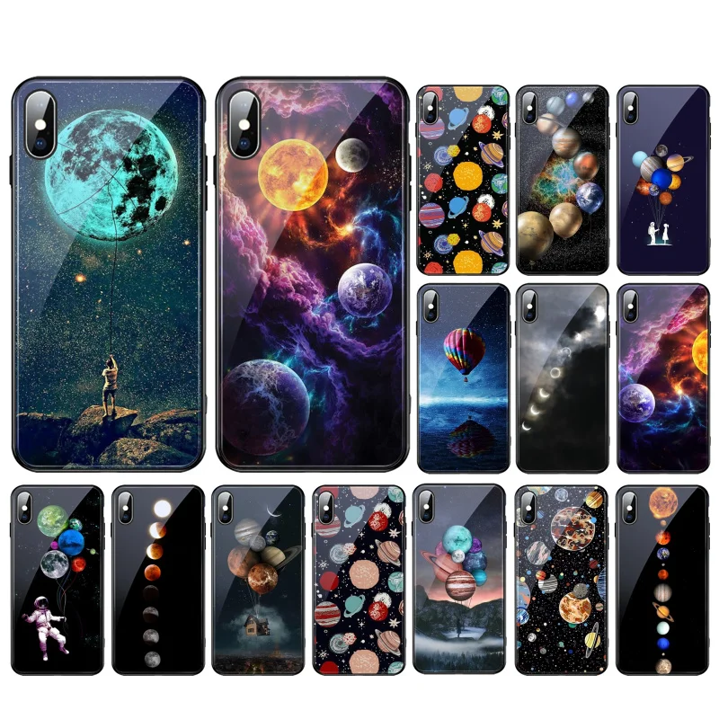 

Moon Stars Space Astronaut Glass phone case For iphone 15 14 13 Pro Max 12 11 Pro Max XS Mobile Phone Case Funda