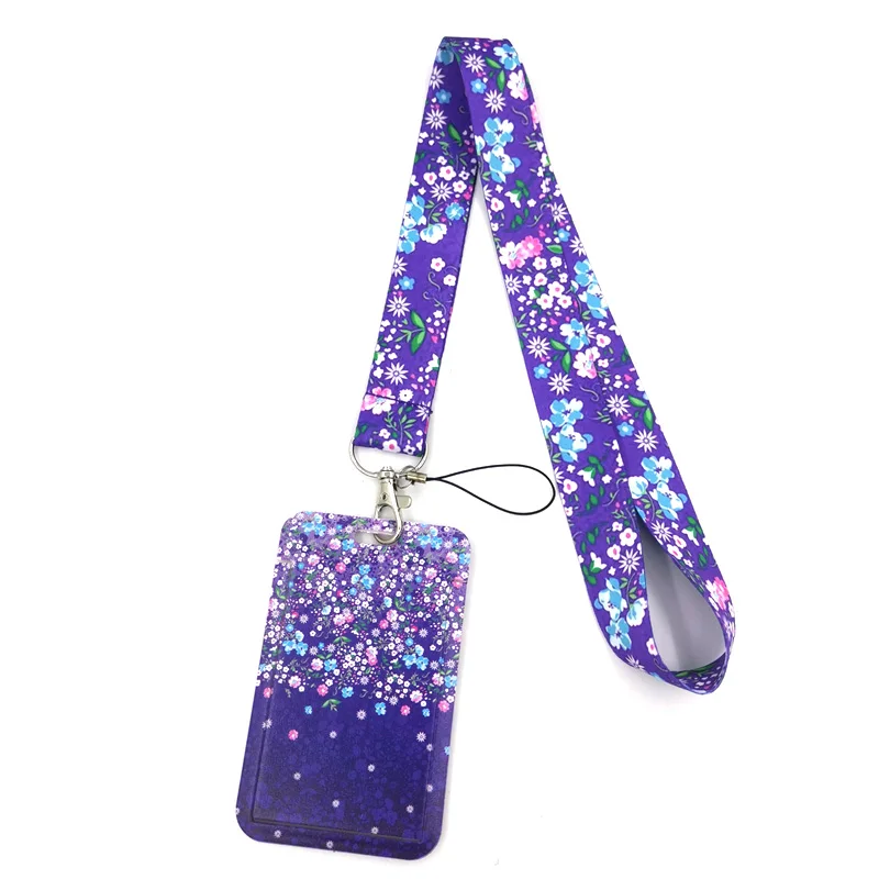 Purple Flowers Art Flowers Plants Fashion Lanyards Bus ID Name Work Card Holder Accessories Decorations Kids Couple Gifts