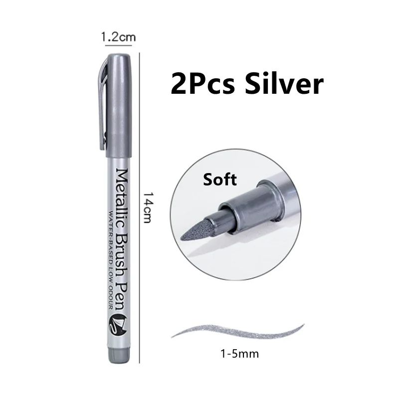 Metallic Brush Marker Set – Gold, Silver & White Permanent Art Pens