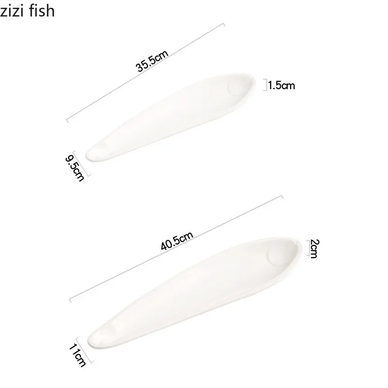 White Shaped Fish Plate Ceramic Autumn Knife Fish Long Strip Plate Steamed Sushi Dish Artistic Conception Tableware