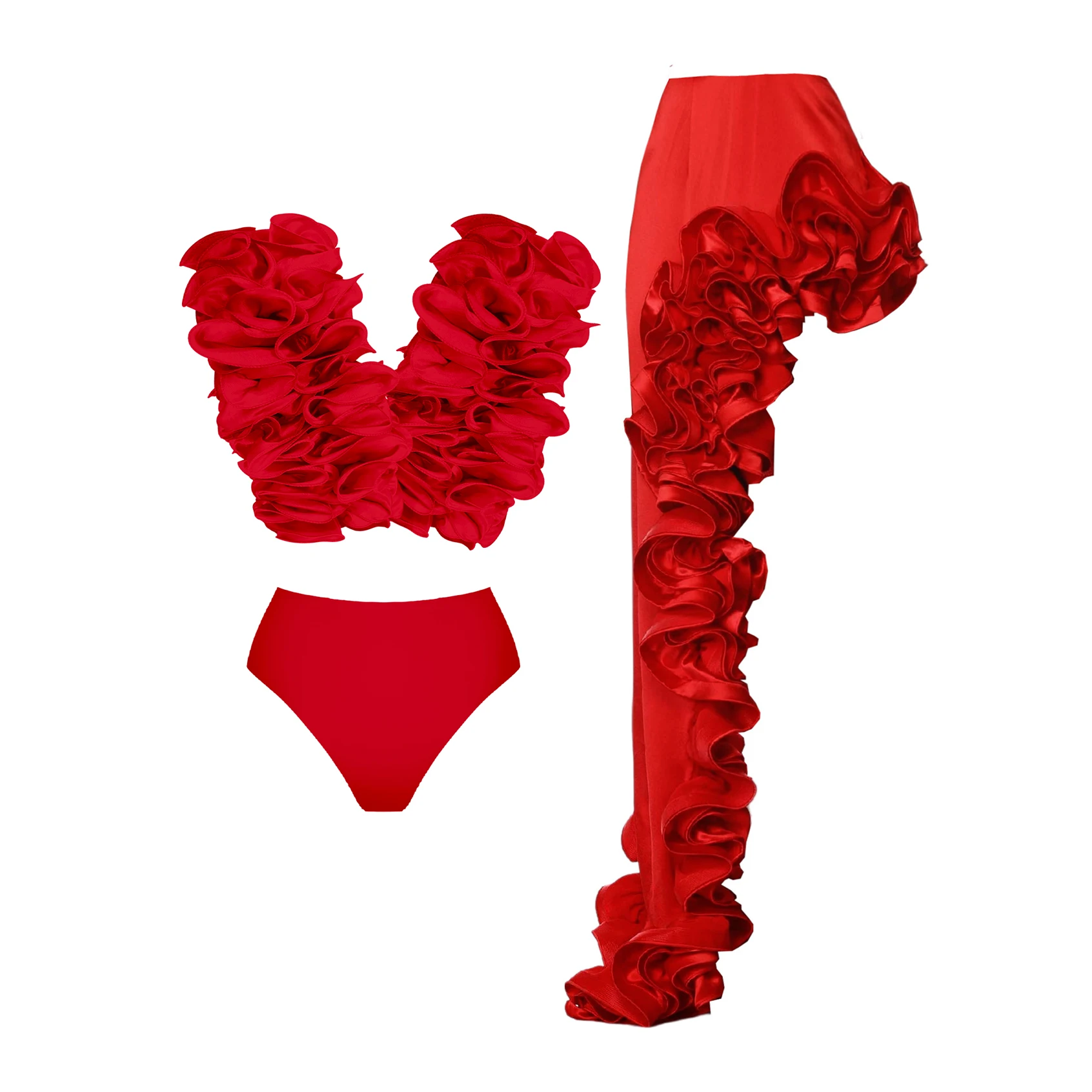 2025 Solid Red Flower One Piece Swimsuit Luxury Women Swimwear Sexy Swim Suit Deep V Monokini Off Shoulder Bodysuit Bathingsuit 6