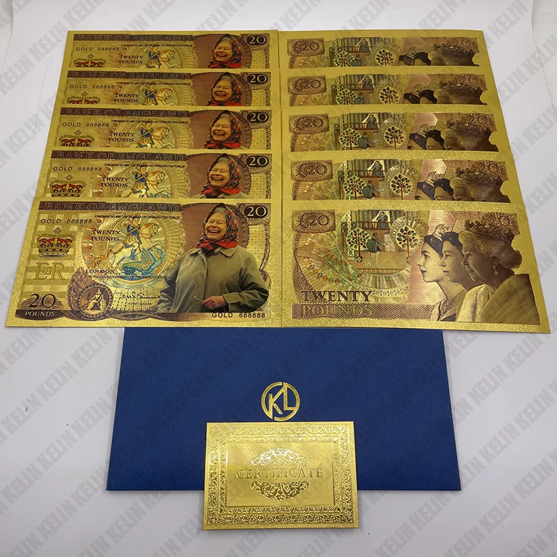 Beautiful 5 Designs Queen Elizabeth II Gold Banknotes GBP UK Twenty Pound Souvenir Gifts England Queen Collectibles