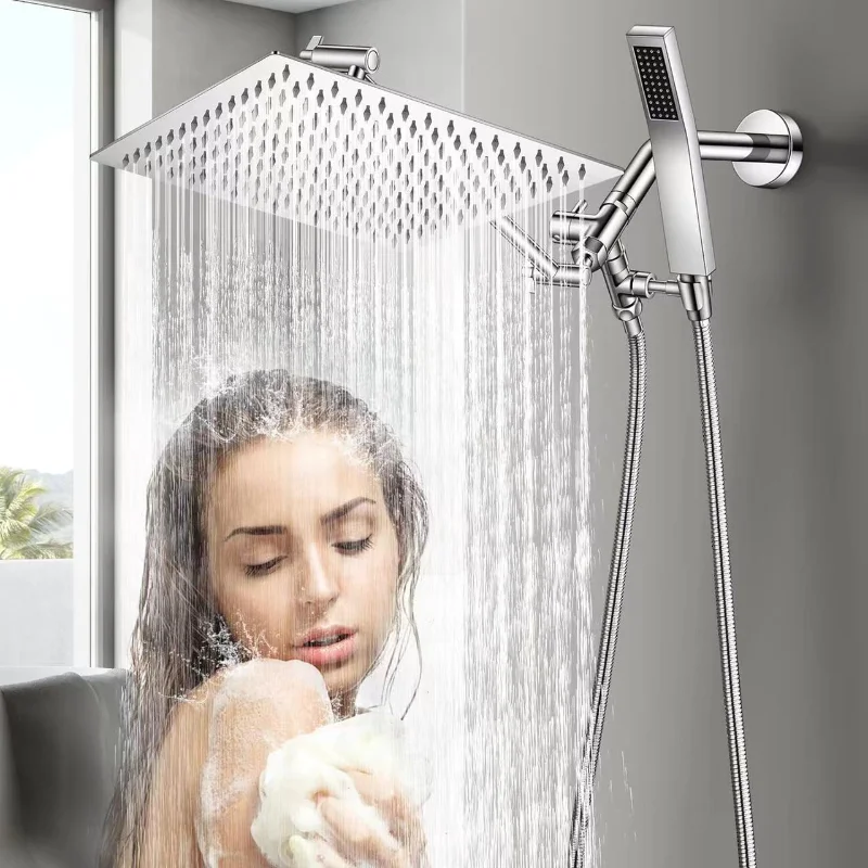 

8/10 Inch High Pressure Rain Shower Set Bathroom Set Adjustable Shower System Water Saving Shower Mixer Set with Hand Showerhead