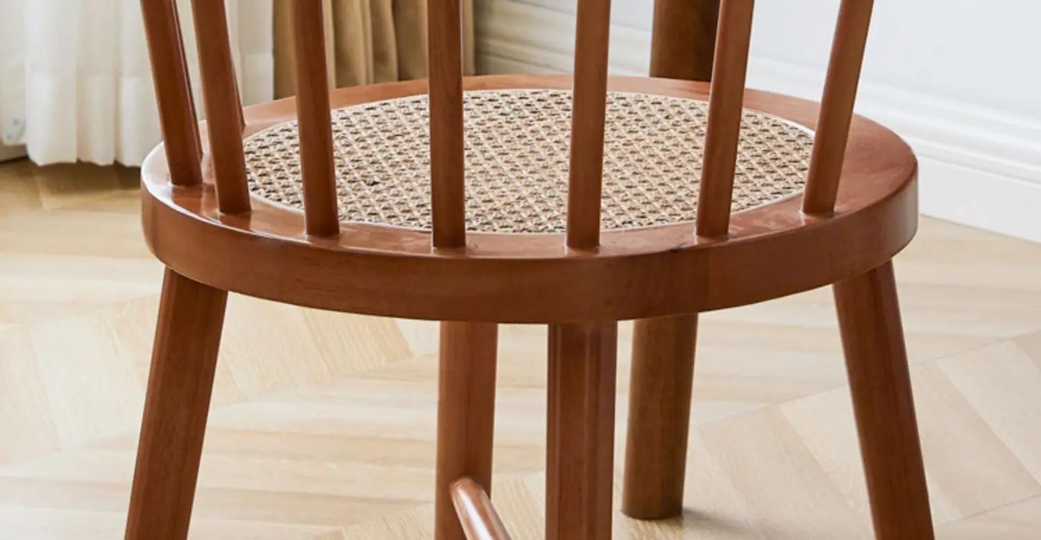 X&D Nordic Japanese Style Solid Wood Wicker Windsor Dining Chair Home Retro Leisure Backrest Chair Solid Wood Wicker Round Chair