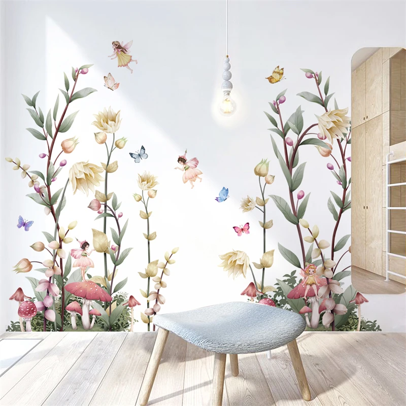 Cartoon Mushroom Fairy Wall Sticker For Girls Room Kids Children Self-adhesive Vinyl Home Decor Living Room Bedroom Wallpaper
