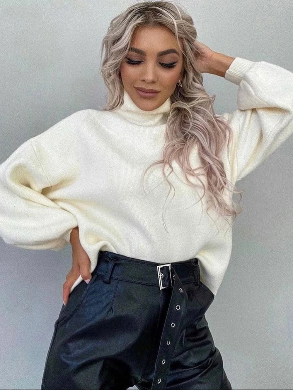 

Wixra Women Sweaters Basic Long Sleeve Solid High Street Jumpers Soft Warm Casual 2023 Autumn Winter