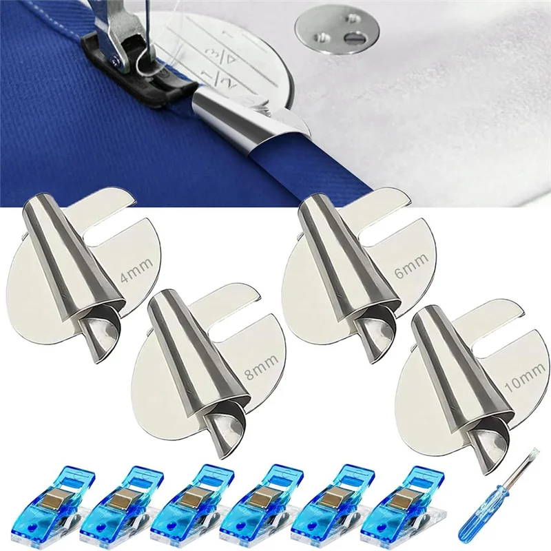Sewing Rolled Hemmer Foot Set 4Pcs (4/6/8/10MM),Universal Sewing Machine Accessories Rolled Hem Presser Foot