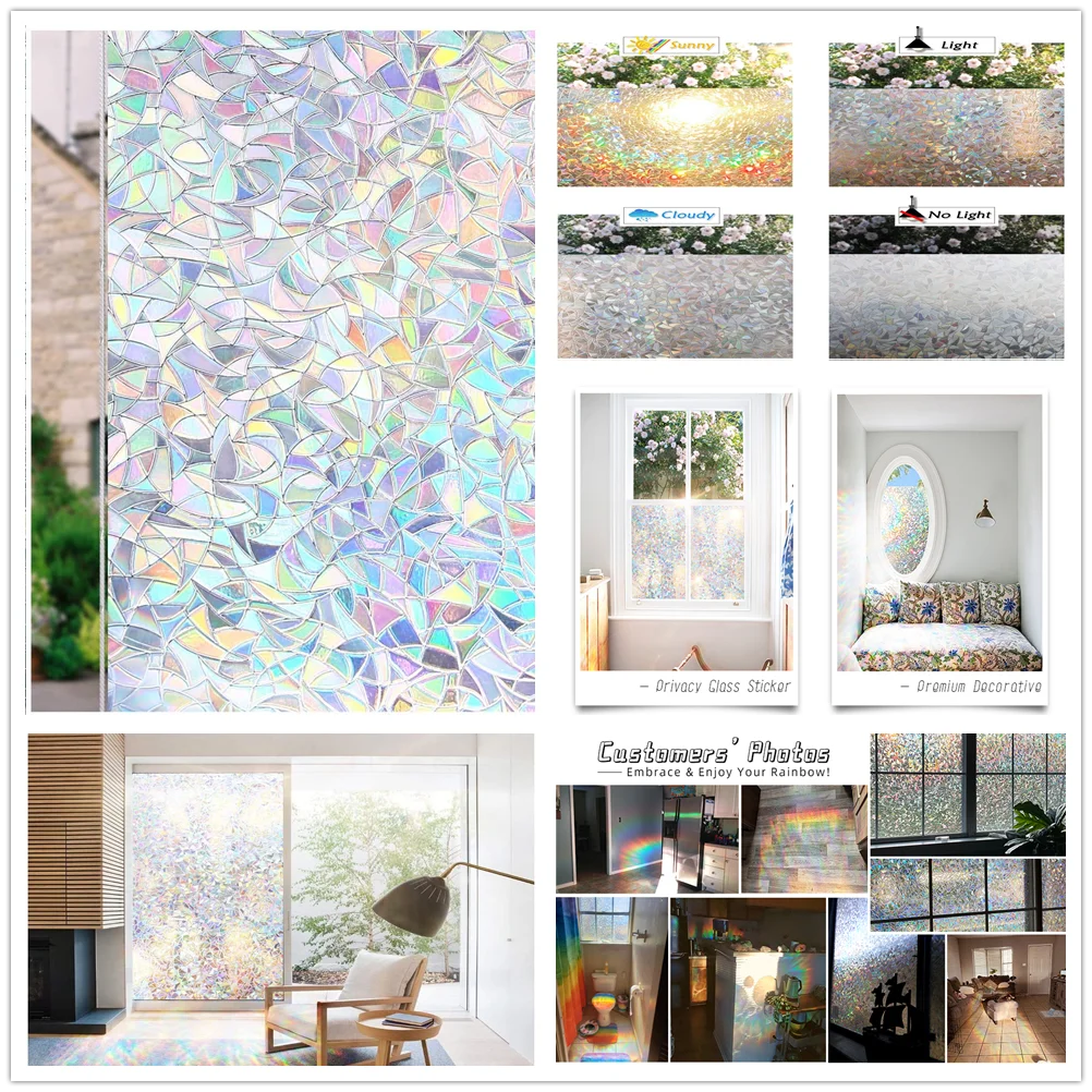 Window Privacy Film Stained Glass Film Static Cling Decorative Vinyl Removable Window Tint UV Blocking Stickers Home Office window film window privacy film window sticker