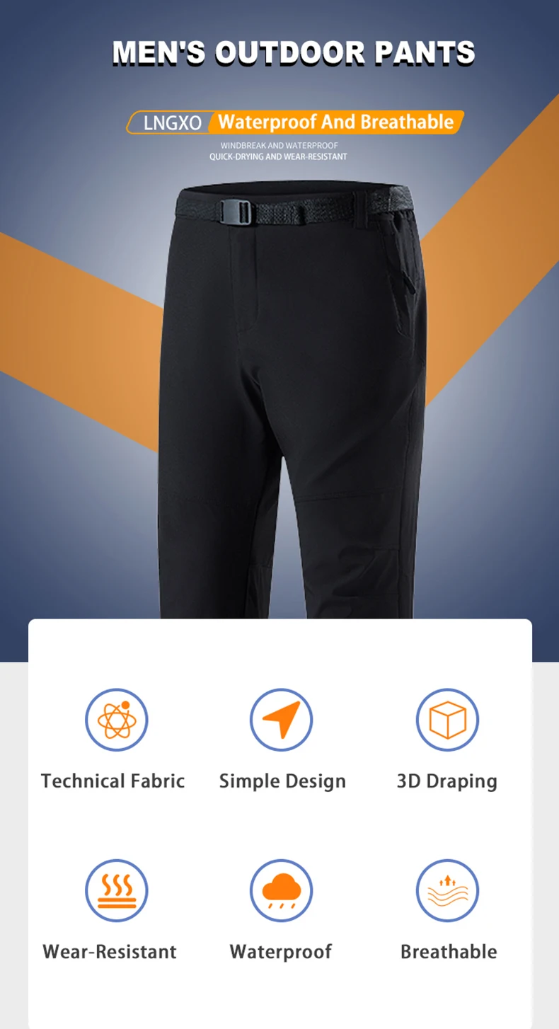 Description Picture 3 of itemLNGXO Men Hiking Pants Outdoor Quick Dry Cargo Pants Camping Climbing Trekking Mountaineering Waterproof Trousers Elasticity