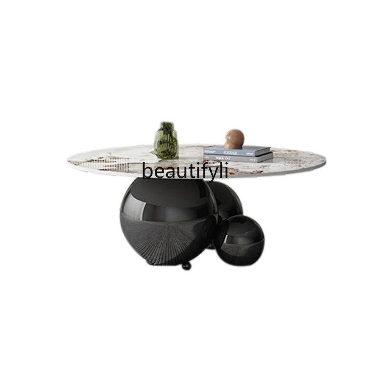 

Titanium Light Luxury Stainless Steel round Tea Table Special-Shaped Living Room Tea Table Small Apartment Creative Designer