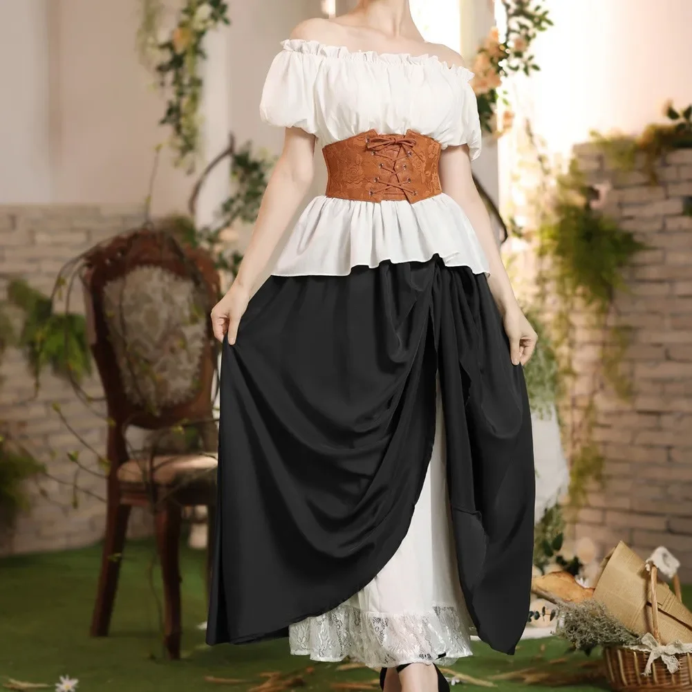 

Women Renaissance Skirt Elastic Waist Two-Way Flared A-Line Skirt Vintage Steampunk Lady Casual Maxi Gothic Skirts Club Party