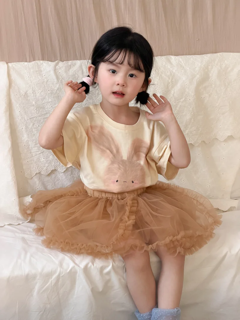 Camiseta infantil MILANCEL, nova coleção de primavera, 1-7 anos, desenho de coelho, manga curta, fina, estilo coreano, camiseta doce para bebês, roupas infantis. 2