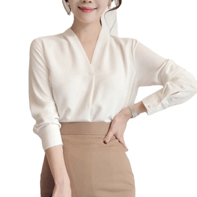 بلوزات النساء فضفاضة لصيف طويلة الأكمام قميص شيفون