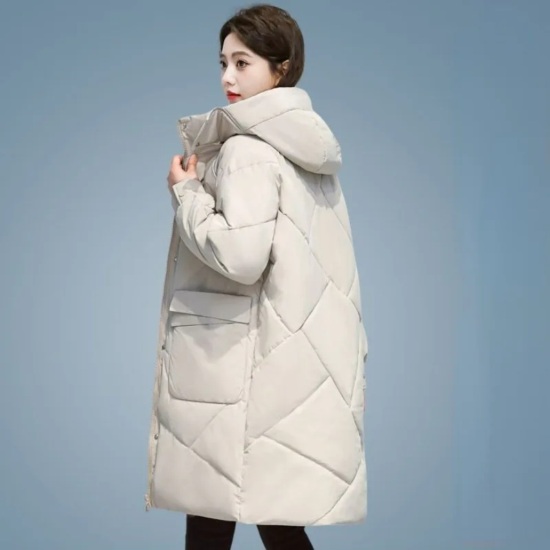 2024 New Women Down Jacket Winter Coat Female Mid Length Version Parkas Loose Thick Warm Outwear Hooded Leisure Time Overcoat