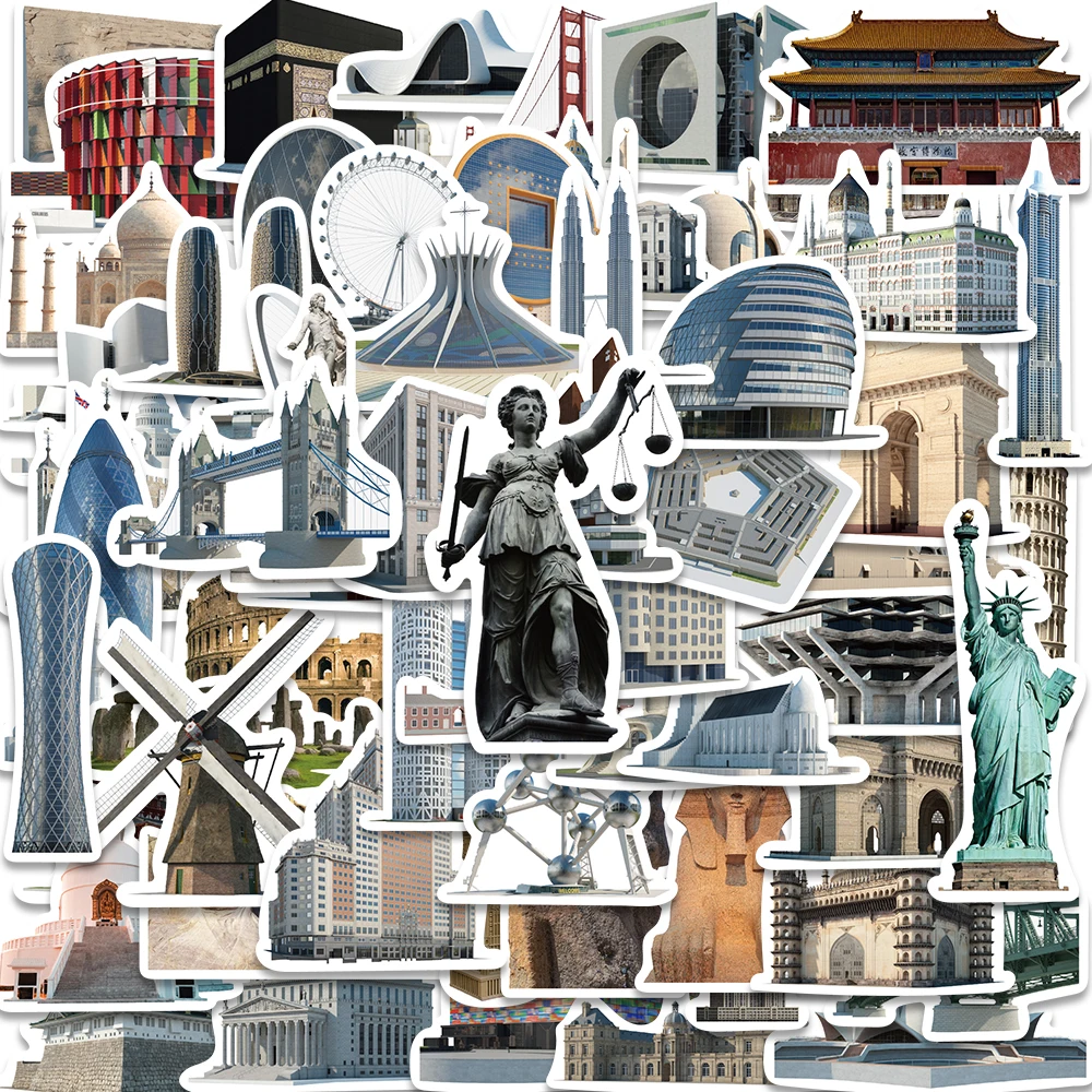 65PCS World City Famous Architecture Travel Landscape Graffiti Stickers Laptop Luggage Phone Scrapbook Decal Kids Toy Sticker