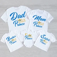 1st Birthday Prince Family Matching Clothes T Shirts Boys Birthday Party Dad Mom Sis Bro and Me Family Look Outfit T-shirt Tops 1