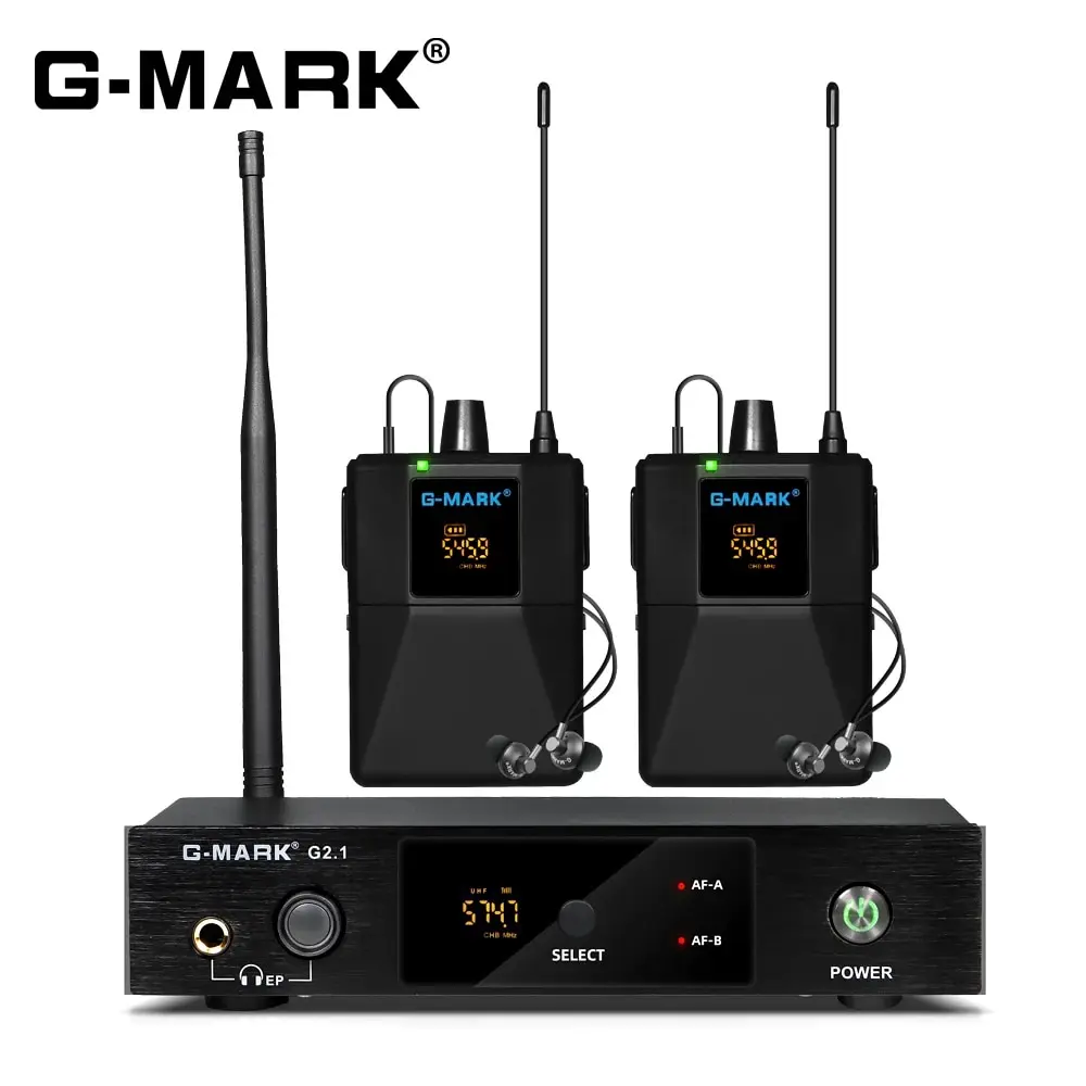Wireless In Ear Monitor G-MARK G2.1IEM UHF Stage Return Studio Frequency Selectable Guitar Band Performance DJ Party Wireless In Ear Monitor