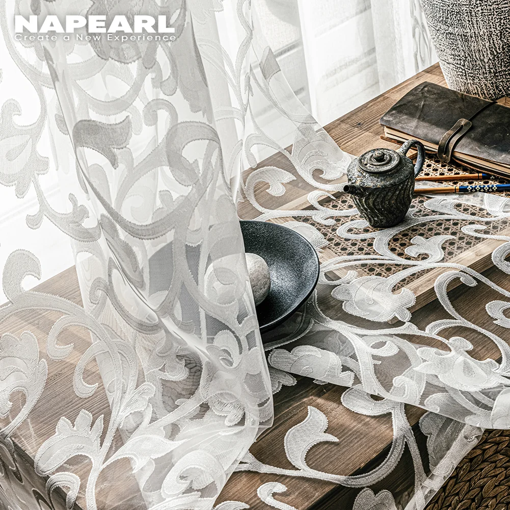 NAPEARL European Style Striped Jacquard Design Ready Made Sheer Curtains Drapes Simple Modern Tulle Organza Living Room Window sheer curtains window curtains decor curtains