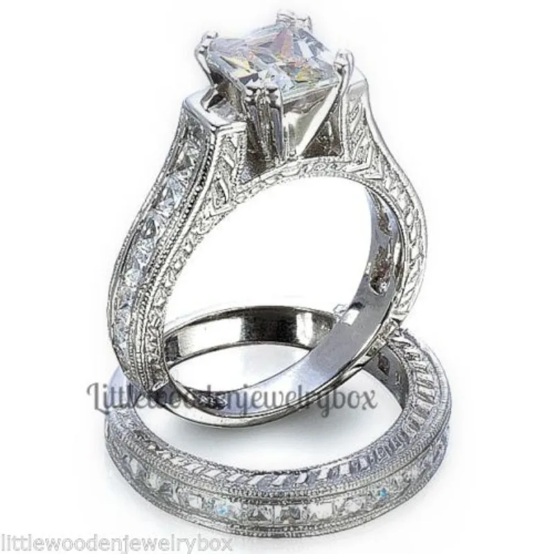 Princess Cut High Carbon Diamond Promise Ring Set 14K Gold Engagement ...
