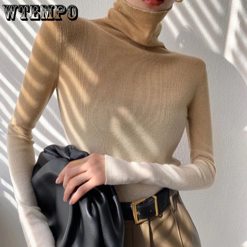 

Knitted Sweater Women Korean Version Turtleneck Sweater Winter Gradient Color Pullover Slimming Interior Lapping Warm Basic Tops