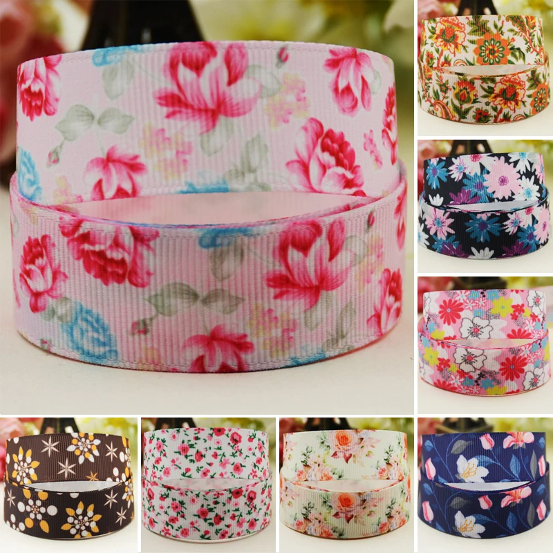 

22mm 25mm 38mm 75mm flowers cartoon printed Grosgrain Ribbon party decoration 10 Yards satin ribbons