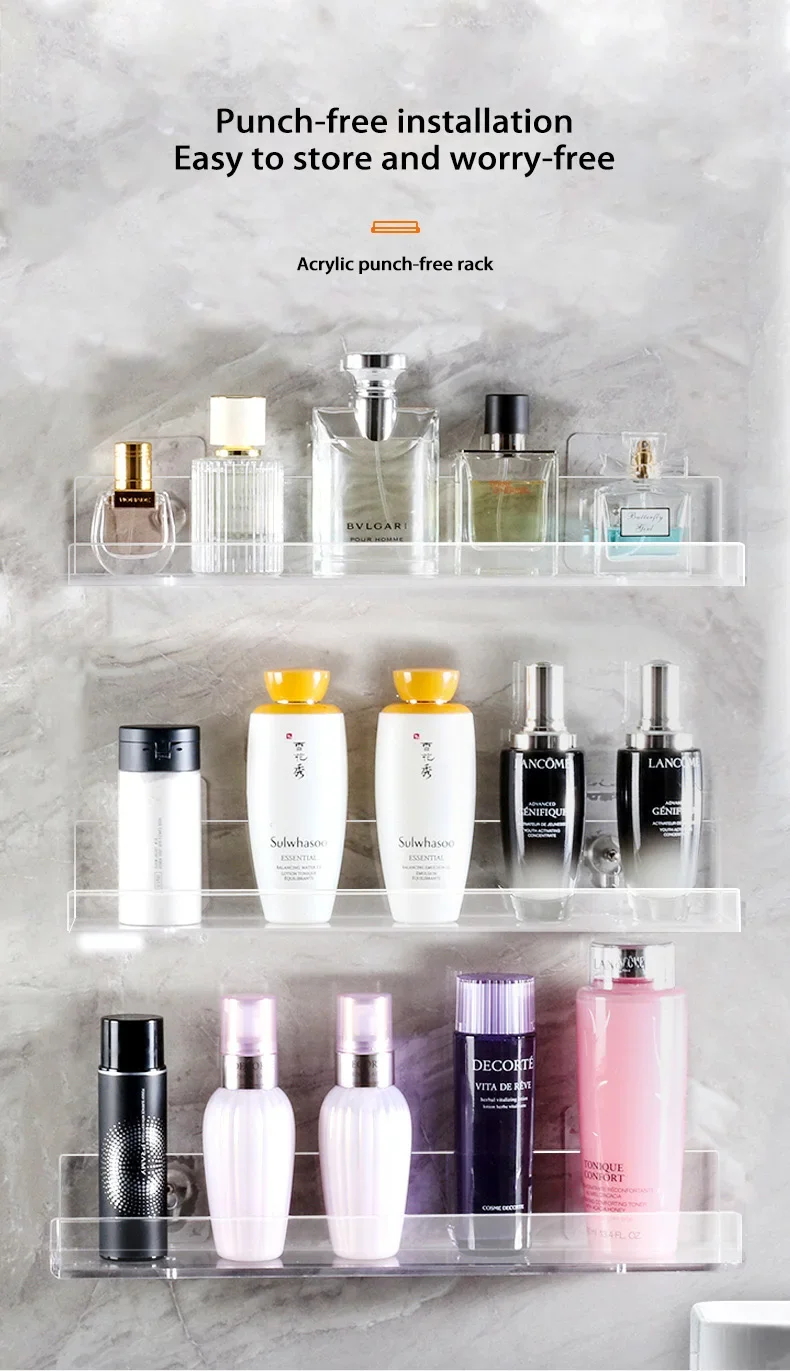 Description Picture 3 of itemStorage Rack Acrylic Shelf Bathroom Kitchen Organizer Wall Floating Shelves Bathtub Tray Kitchen Acceesories Mounted