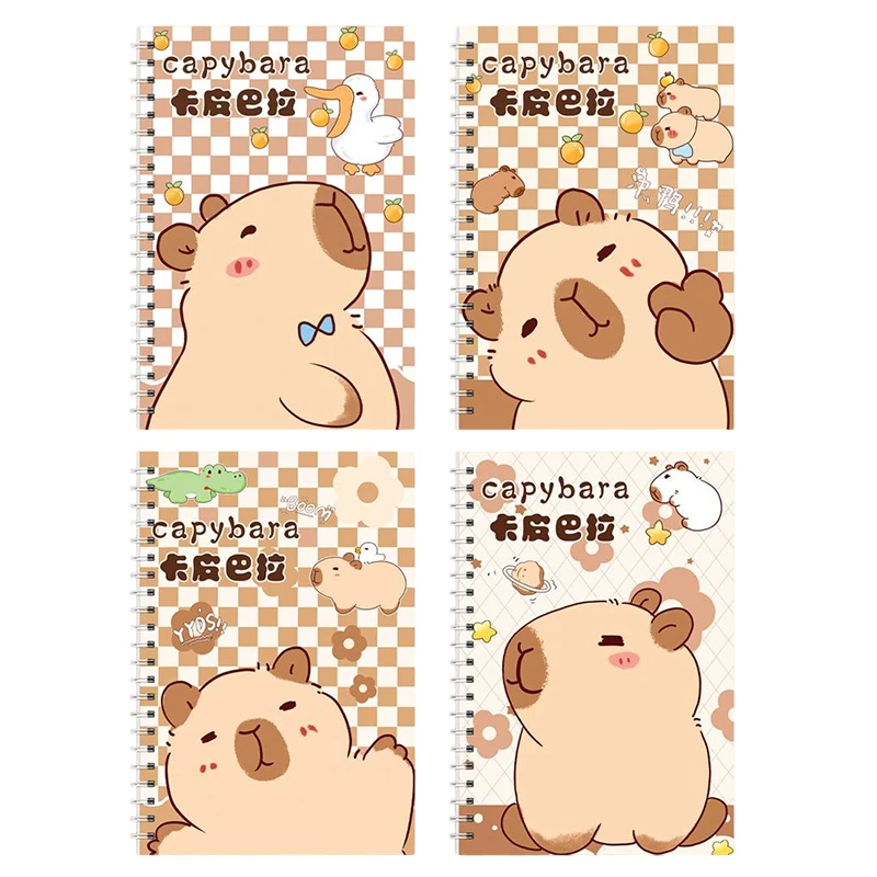 Kawaii Fashion Capybara A5 Coil Notebook 2/4Pcs Cute Cartoon Thickened Notepad Portable Mini Diary Student Stationery Gifts