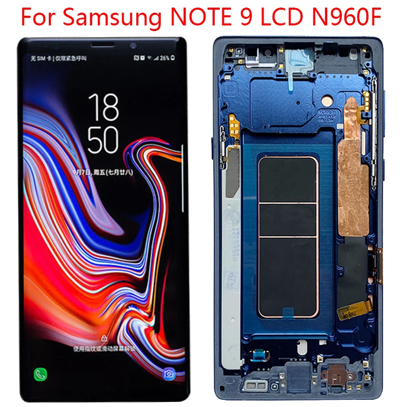 AMOLED 6.4 inch LCD with bezel for SAMSUNG Note 9 LCD Note9 LCD display N960D N960F LCD touch screen