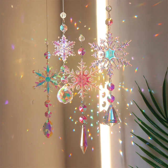 Crystal Wind Change Hópehely Napsütő Gyémánt Prizmák Medál Álom Fogó Szivárvány Üldöző Lógó Csepp Otthoni Kerti Dekoráció