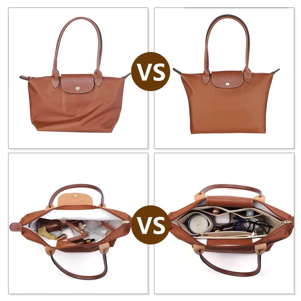 Doxo vilten organizer voor tas, inzet voor tas, maat L, met ritsvak, geschikt voor Speedy en Neverfull MM, zwart. Maat: L