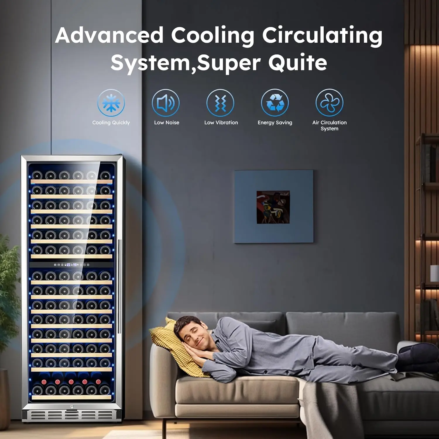 24 inch Wine Refrigerator 163 Bottles, Fridge Freestanding Built-in Wine Cooler with Precision Thermostat