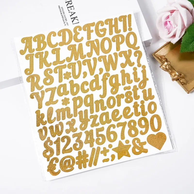 5-10 Sheets 1 inch Glitter Alphabet Letter Stickers Gold Silver Name Number Sticker for Scrapbooking Stanley Cup Mug Craft Decor letter stickers number stickers