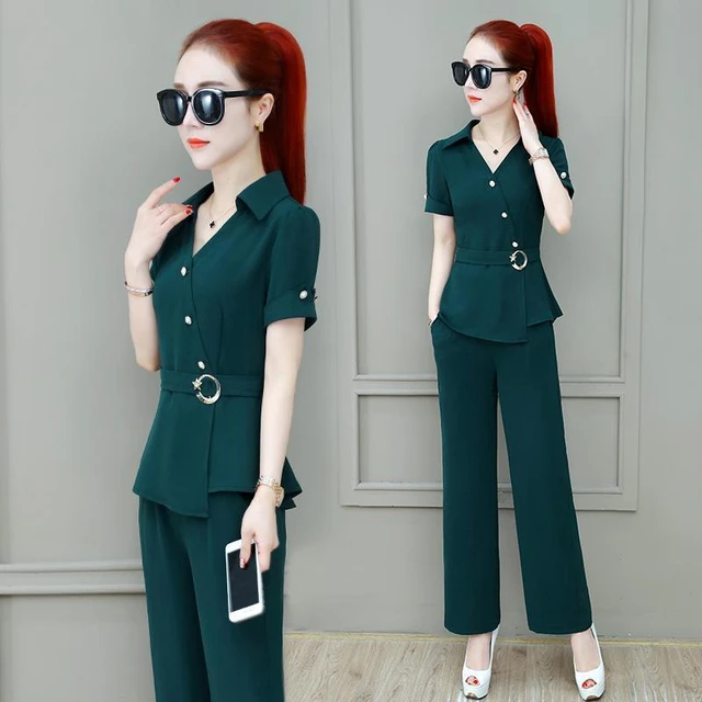 Women's Suit T-shirt And Wide Leg Pants Two Piece Set 2023 Spring Summer  New Slim Casual Solid Color Capris Plus Size Clothing - AliExpress