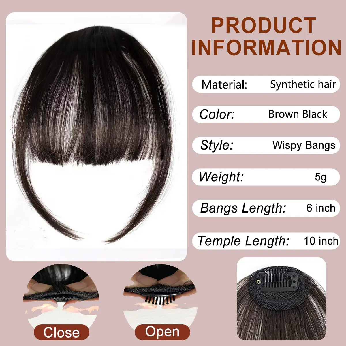 S080d9aaae1d64c57981e357de6f90733L Synthetic Hair Clip in Bangs Brown Colored Invisible Front Fringes Clip in Hair Air Bangs Natural Black Fake Hair Bangs For Girl Mallzona