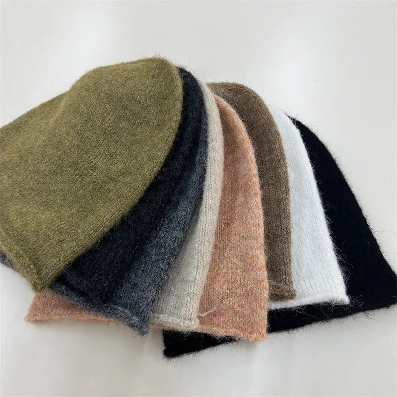 Japanese wool yarn knitted pile cap women's autumn and winter new fashionable warm ear protection head cap