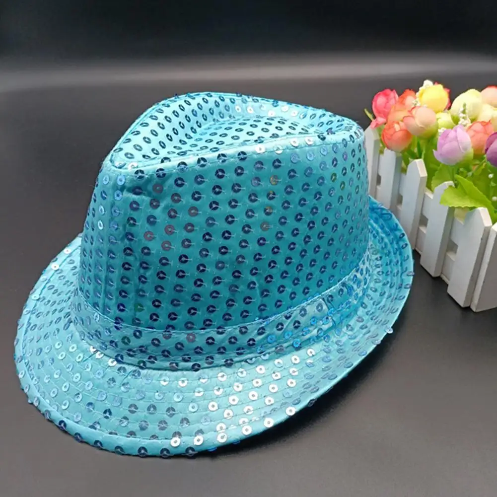 Bambini adulti paillettes cappello Jazz ragazzi ragazze fedora tesa corta orlo prestazioni paillettes cappello festa vacanze berretti cappello di carnevale